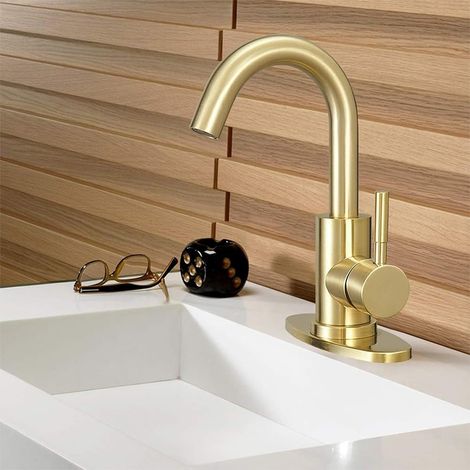 Mitigeur de lavabo, inox, doré, pour salle de bain et vasque (1/5)