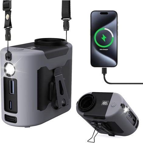 Wiederaufladbarer Clip-Ventilator mit 10.000-mAh-Akku, 5 Geschwindigkeitsstufen, Taschenlampe, Silikonhülle, Manganstahlclip, bis zu 40 Stunden Akkulaufzeit für Nacken, Tisch, Wandern und (1/5)