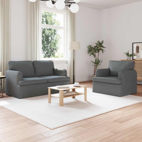 Sofa Set 2 pcs Dunkelgrau 144 x 80 x 85 cm Stoff