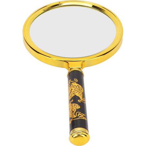 Loupe de poche 10X grossissement, poignée dragon doré 100mm - idéale collectionneurs et personnes âgées. (1/5)