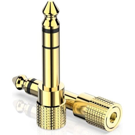 Pack de 2 adaptateurs prise jack 6,35 mm male vers prise jack 3,5 mm adaptateur casque stéréo plaqué or pour clavier, enceintes, guitare, piano (1/5)