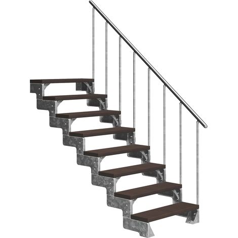 Dolle Außentreppe Gardentop 144-176cm Geschosshöhe mit Trimax dunkelbraun 80cm breit mit Geländer