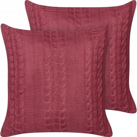 Set di 2 cuscini decorativi in cotone con disegno intrecciato bordeaux Cadetia (1/2)