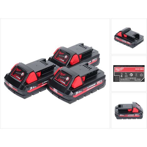Milwaukee M18 HB3 Batteria agli ioni di litio ad alto rendimento 3x 18 V 3,0 Ah / 3000 mAh ( 3x 4932471069 ) con indicatore del livello di carica (1/5)