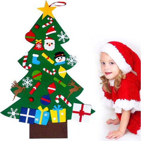 Arbre De Noël En Feutrine DIY - 90 Cm Hauteur - Ornaments Détachables - Décoration Murale Pour Enfants - Lot De 1 (1/5)