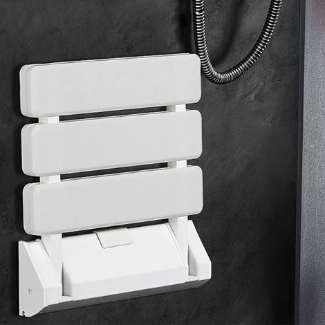 Siège de douche Siège Rabattable pour Douche Mural Capacité de Charge 130 kg Siège de Douche Repliable Tabouret Pliant pour Salle de Bain Tabouret Blanc