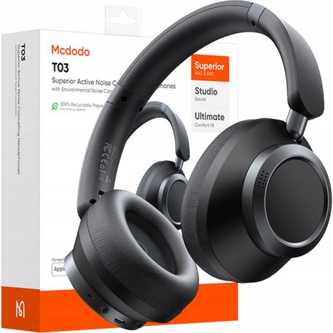 Cuffie wireless on-ear Bluetooth MCDODO con microfono e cancellazione attiva del rumore, nere. (1/5)
