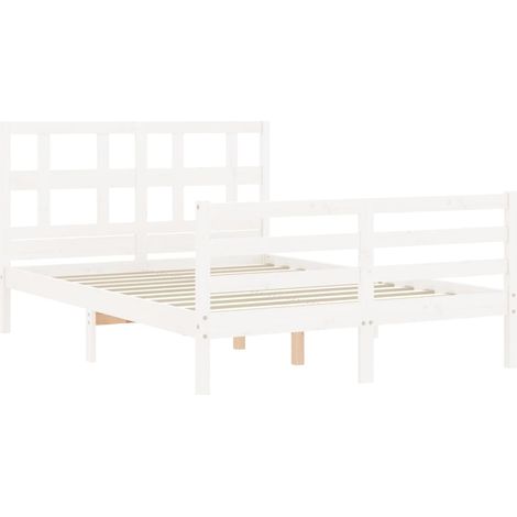 Bed Frame with Headboard White 140x200 cm Solid Wood vidaXL (1/5)