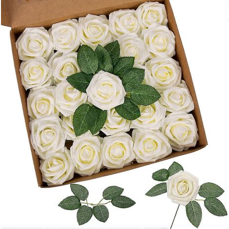 Roses artificielles, roses en mousse, 25 pièces – Roses artificielles en mousse fleuries avec tiges pour décorations de fête (1/5)