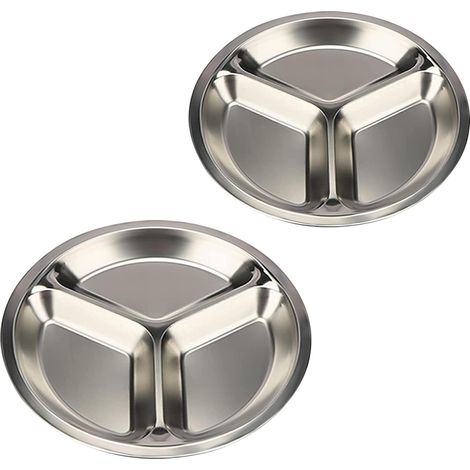 Set van 2 borden met vakjes, 26 cm, drie ronde borden met vakjes, schaal, bestek, dinerbord voor kinderen en ouderen (1/5)