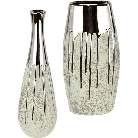 Vase en céramique bombé - Fleurs Simples - Vase cylindrique - Blanc Mat Brillant - Vase de Sol Moderne - pour décoration de Table - Fleurs séchées - Herbe de la Pampa - 24 cm (1/3)