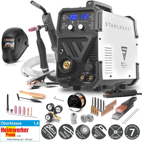 STAHLWERK Schweißgerät 3-in-1 Kombi MTM-200 ST – Vollausstattung – WIG, MIG/MAG, MMA/E-Hand bis 200 A, synergischer Drahtvorschub, 4-Rollen-Antrieb, HF-Zündung, Fülldraht geeignet, Stahl, Dünnblech (1/5)