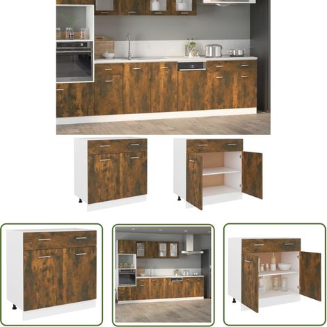 The Living Store Armoire de plancher à tiroir Chêne fumé 80x46x81,5 cm - Meuble De Cuisine - Armoire De Cuisine - Rangement Cuisine - Armoire À Tiroir - Mobilier Cuisine (1/5)