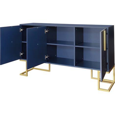 Credenza a 3 ante in MDF e truciolare, ripiani regolabili, maniglie metalliche, blu navy, MODENUIT (1/5)