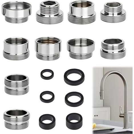 Tap adapters, universal threaded tap adapter, external double threaded fittings for garden hose, sink, kitchen tap, kitchen aerator (1/5)
