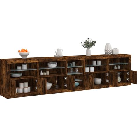 Sideboard mit LED-Leuchten Räuchereiche 283x37x67 cm vidaXL (1/5)