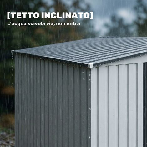 Abri métallique de jardin blanc 1,5x2m avec plancher, porte coulissante et toit en pente (1/5)