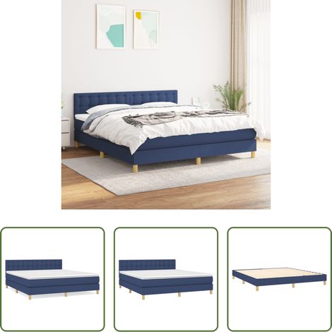 Matratze - Boxspringbett mit Matratze Blau 160x200 cm Stoff (1/5)