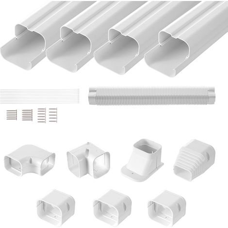 Mophorn Cubierta de Línea Dividida Ancho de 75 mm Largo de 4830 mm Cubierta Decorativa de PVC para Conductos de Aire Acondicionado con 4 Conductos Rectos Pintable para Bombas de Calor, Color de Blanco (1/5)