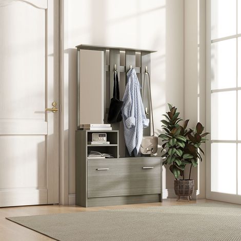 Gris - Ensemble de meubles de couloir 4 en 1 avec porte-manteaux, banc avec étagère et armoire à chaussures pour 8 paires de chaussures