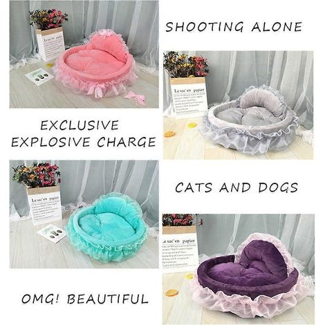 Panier pour chien élégant en dentelle, style nid de princesse, pour petit chiot ou chaton, avec nœud papillon en ruban - Rose clair (1/4)