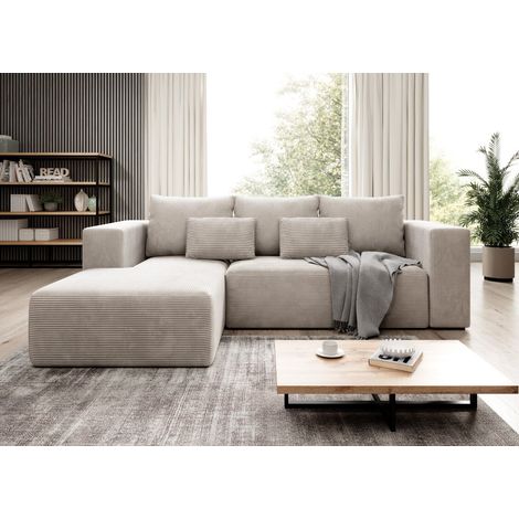 Stripes Jumbo Cord Left Hand Facing Corner Sofa Bed - Cream