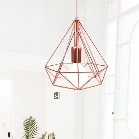 U-do Lustre Suspesion Style Campagnard Rétro 25cm E27 Or Rose - Pas de housse en tissu (1/4)