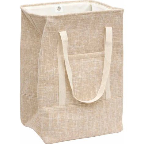 Panier à Linge en Tissu "Bouton Aimanté" 70L Beige (1/4)