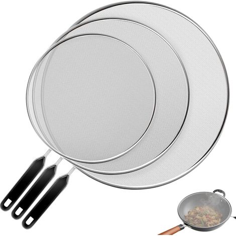 Tapa protectora antisalpicaduras de acero inoxidable de 3 piezas para cocina, 33 cm/25 cm/29 cm, para una variedad de sartenes.