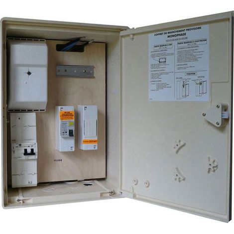Batilec – Coffret provisoire de chantier 63A – 1 disjoncteur différentiel 15A/45A 500mA – Interrupteur 63A 30mA – Conforme EDF