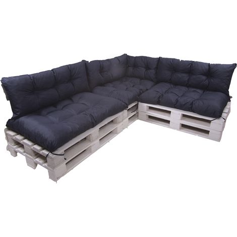 Set de 7 Coussins pour palettes, 3 x Assise 120x60 et Dossier 3x120x40cm Bleu foncé, Canapé de Jardin / coussin palette in / extérieur, SETGARDEN