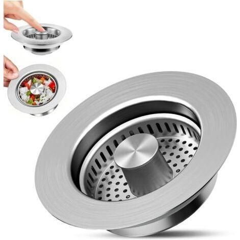 Universal 3 in 1 Stainless Steel Sink Stopper with Anti-Clog Strainer, Kitchen Sink Strainer and Combo Stopper, Easy for 72-86mm Sink Hole (1/5)