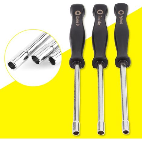 Kit de 3 Tournevis de Réglage pour Carburateur – Embouts Splined, Double D et Pacman – Poignée Antidérapante – 15,2 cm – Noir/Argent (1/5)