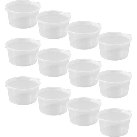 Lot de 50 gobelets à portions transparents avec couvercles, empilables, ronds et étanches, de 50 ml, en plastique, pour sauces et condiments, parfaits pour les barbecues.