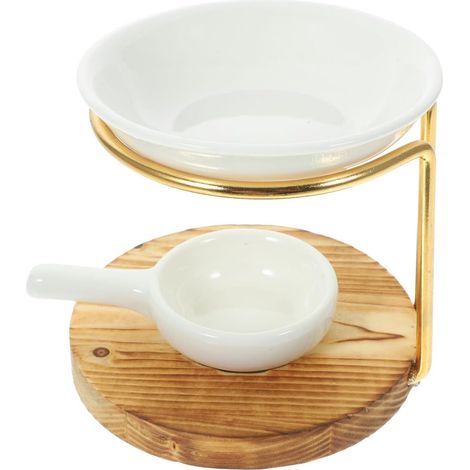 Brûleur À Huile pour Bougie Chauffe-Plat Lampe Chauffe Bougie Vintage en Bois Et Métal Photophore Bougeoir Diffuseur D’Arômes pour Chambre Salon Bureau Yoga 3.94X3.94X3.74In (1/5)