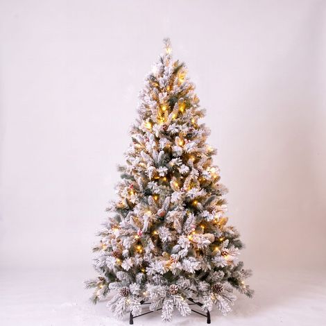 Árbol de Navidad LED Nevado 180cm con Piñas y Bolitas Rojas (1/2)
