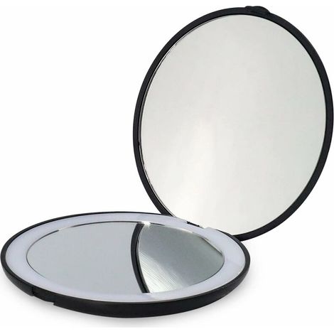MINKUROW Led Kompaktspiegel 1x/10x Vergrößerung Led Schminkspiegel Flexibler Schminkspiegel mit natürlich beleuchtetem Led-Spiegel, Reise Schminkspiegel (Schwarz)