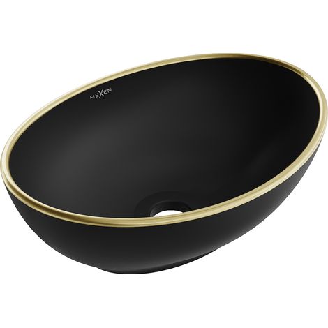Mexen Elza Aufsatzwaschbecken 40 x 33 cm, Schwarz matt/Goldrand - 21014025