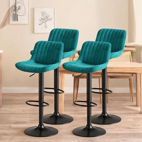 4 tabourets de bar pivotants en velours bleu réglables en hauteur (1/5)