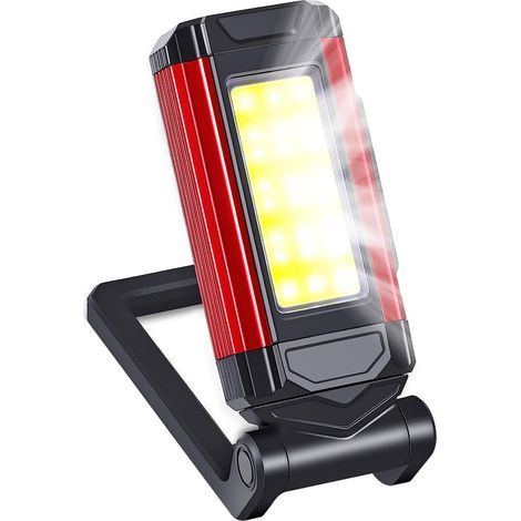 Lampada da lavoro a LED pieghevole, in ABS, ricaricabile tramite USB, impermeabile, 1800 mAh, 2000 lm, ideale per campeggio, riparazioni auto, lavori di emergenza, rosso/nero (1/5)