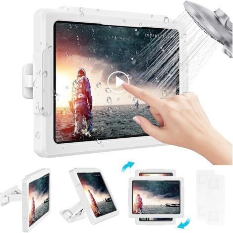 Support de tablette de douche, support de téléphone étanche, rotation à 360°, anti-buée, haute sensibilité HD, support mural, convient à tous les appareils jusqu'à 11" (1/5)