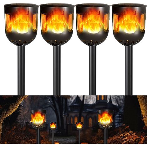 lampes de paysage à LED en éclairage de sécurité lourd et étanche lampe torche solaire avec flamme vacillante pour jardin terrasse 4 Métal (1/5)