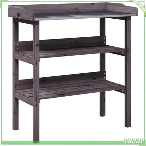 Table à plantes - FAFEICY - 156354 - Gris - Bois de sapin massif - Dessus zinc résistant à l'eau (1/5)