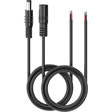 2 Stück Gleichstrom-Netzteil-Ersatzstecker und -Buchse 5,5 mm x 2,1 mm auf blanken Draht mit offenem Ende, 1 m für Gleichstrom-Netzteil, Kabelreparatur (1/4)