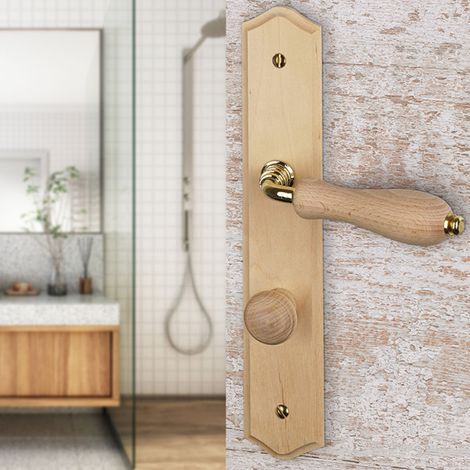 Ouvre&Déco – 2 poignées de porte POIRE condamnation, Bois brut entraxe 195 mm (1/2)