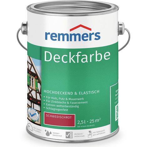 Remmers Deckfarbe schwedischrot, 2,5 Liter, Deckfarbe für innen und außen, Wetterschutzfarbe viele Untergründe, hochdeckend, wetterfest