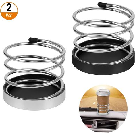 2 Porte-Gobelets Voiture Universels, Support Tasse Café Métal Multifonctionnel pour Auto, Porte-Bouteille et Canette, Noir et Argent (1/5)