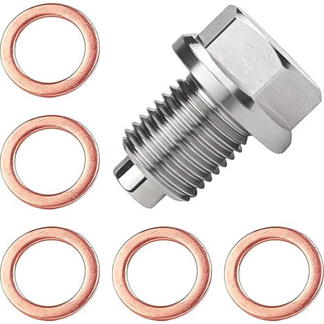 Bouchon de vidange d'huile magnétique M14 x 1,5, vis de vidange d'huile avec 5 joints en cuivre, joint magnétique, écrou de vidange d'huile de voiture (1/5)