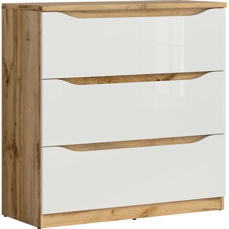 Kommode June mit 3 Schubladen, Weiß und Holzoptik, 90cm (1/4)