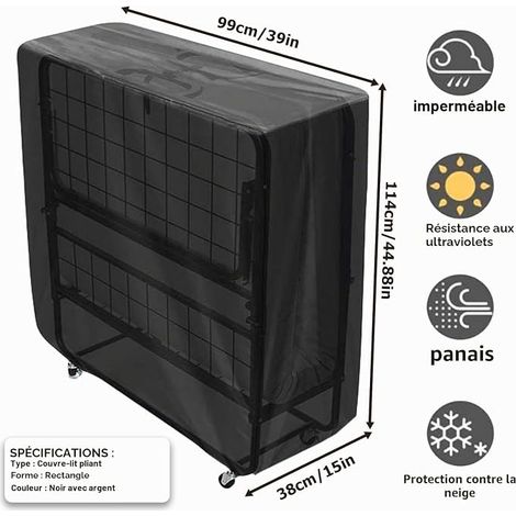 Couette pliante noire imperméable à la poussière : sac de rangement pour lit d'invités, housse de protection, (114 x 99 x 38 cm) (1/4)